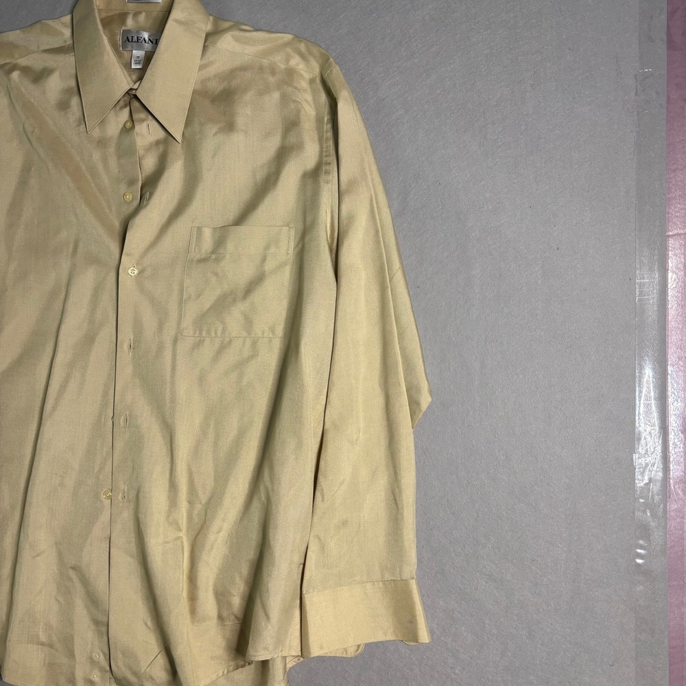 Alfani 100% Silk Oxford Dress Shirt Men's L 16 34/35 Beige - Picture 9 of 16